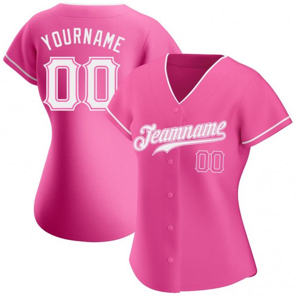 Men's Custom Pink White Authentic Baseball Jersey