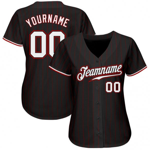 Men's Custom Black Red Pinstripe White-Red Authentic Baseball Jersey