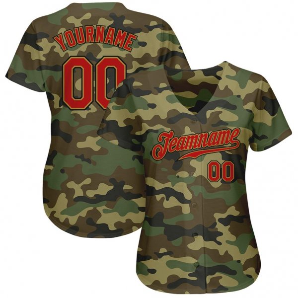 Men's Custom Camo Red-Old Gold Authentic Baseball Jersey