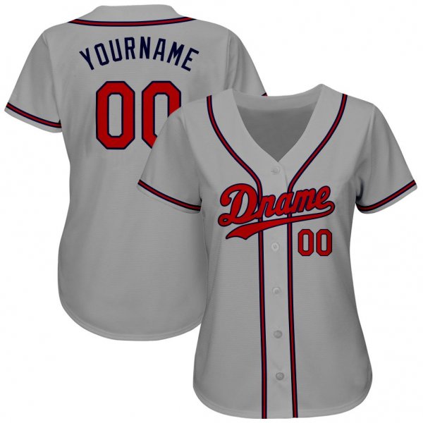 Men's Custom Gray Red-Navy Authentic Baseball Jersey