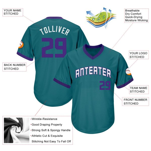 Men's Custom Aqua Purple-White Authentic Throwback Rib-Knit Baseball Jersey Shirt