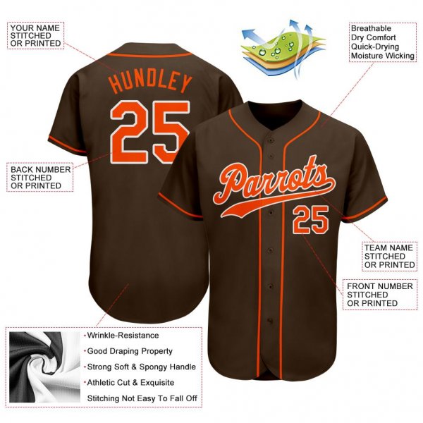 Men's Custom Brown Orange-White Authentic Baseball Jersey