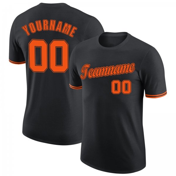 Men's Custom Black Orange-Black Performance T-Shirt