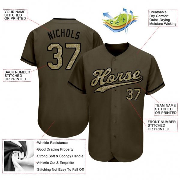 Men's Custom Olive Camo-Black Authentic Salute To Service Baseball Jersey