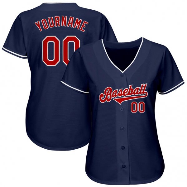 Men's Custom Navy Red-White Authentic Baseball Jersey