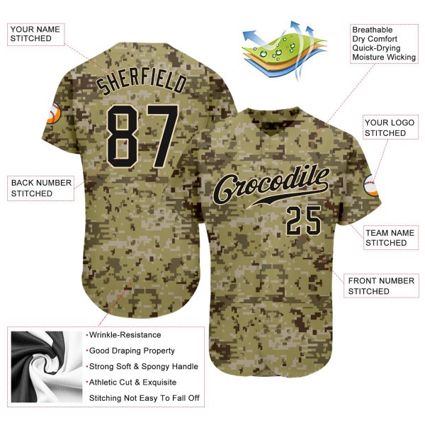 Men's Custom Camo Black-Cream Authentic Baseball Jersey