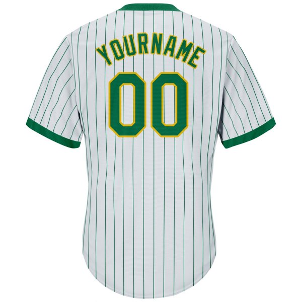 Men's Custom White Kelly Green Pinstripe Kelly Green-Gold Authentic Throwback Rib-Knit Baseball Jersey Shirt