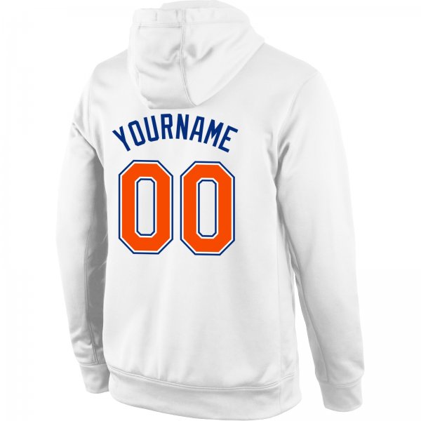 Men's Custom Stitched White Orange-Royal Sports Pullover Sweatshirt Hoodie