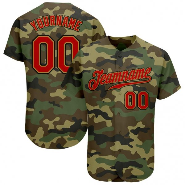 Men's Custom Camo Red-Old Gold Authentic Baseball Jersey