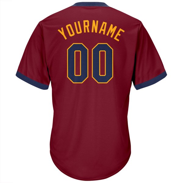 Men's Custom Crimson Navy-Gold Authentic Throwback Rib-Knit Baseball Jersey Shirt