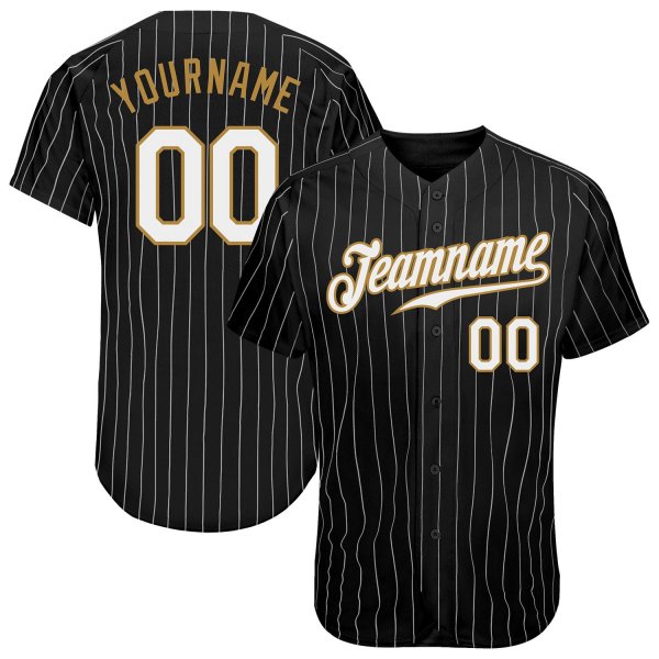 Men's Custom Black White Pinstripe White-Old Gold Authentic Baseball Jersey