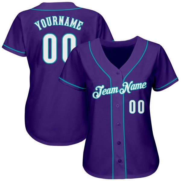 Men's Custom Purple White-Aqua Authentic Baseball Jersey