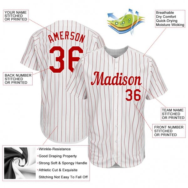 Men's Custom White Red Pinstripe Red-White Authentic Baseball Jersey