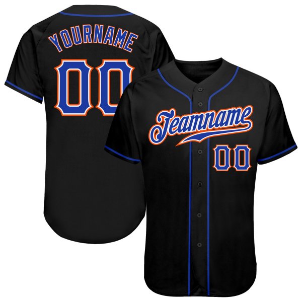 Men's Custom Black Royal-Orange Authentic Baseball Jersey