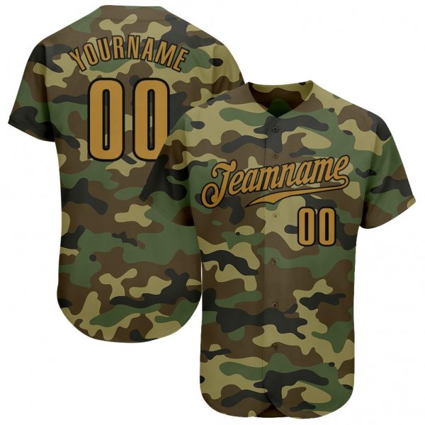 Men's Custom Camo Old Gold-Black Authentic Baseball Jersey