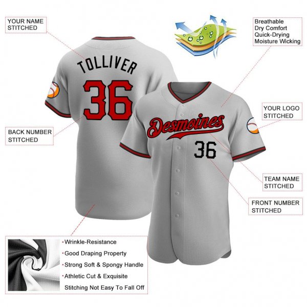 Men's Custom Gray Red-Black Authentic Baseball Jersey