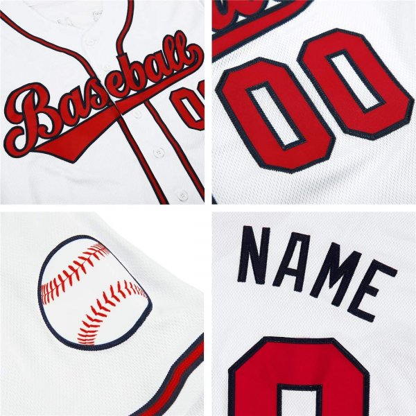 Men's Custom White Red-Navy Authentic Baseball Jersey