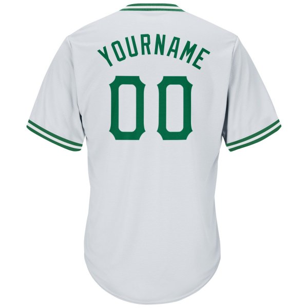 Men's Custom White Kelly Green Authentic Throwback Rib-Knit Baseball Jersey Shirt