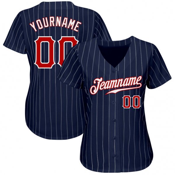 Men's Custom Navy White Pinstripe Red-White Authentic Baseball Jersey