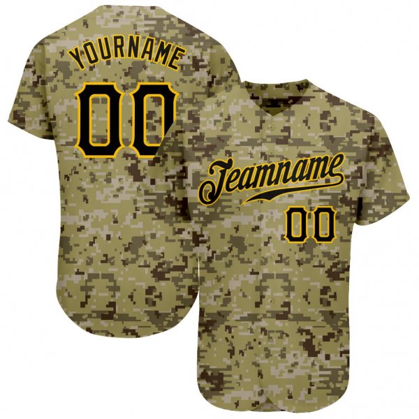 Men's Custom Camo Black-Gold Authentic Baseball Jersey