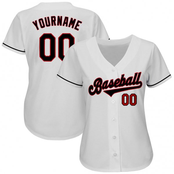 Men's Custom White Black-Red Authentic Baseball Jersey