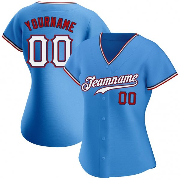 Men's Custom Powder Blue White-Red Authentic Baseball Jersey