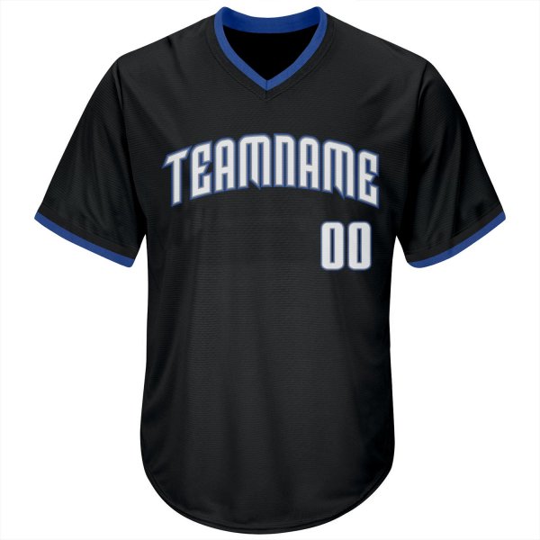 Men's Custom Black White-Blue Authentic Throwback Rib-Knit Baseball Jersey Shirt