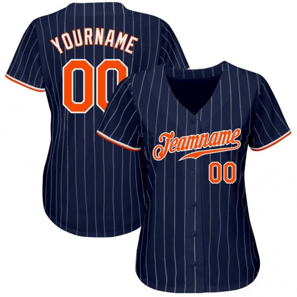 Men's Custom Navy White Pinstripe Orange-White Authentic Baseball Jersey