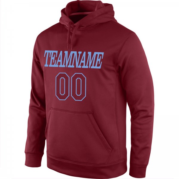 Men's Custom Stitched Burgundy Burgundy-Light Blue Sports Pullover Sweatshirt Hoodie