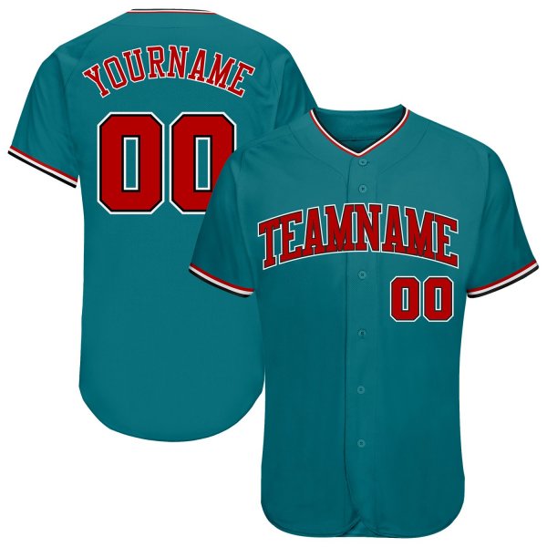 Men's Custom Aqua Red-Black Authentic Baseball Jersey