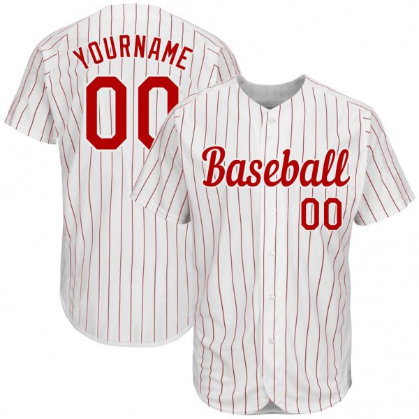 Men's Custom White Red Pinstripe Red-White Authentic Baseball Jersey