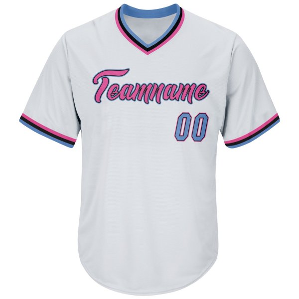 Men's Custom White Light Blue-Pink Authentic Throwback Rib-Knit Baseball Jersey Shirt