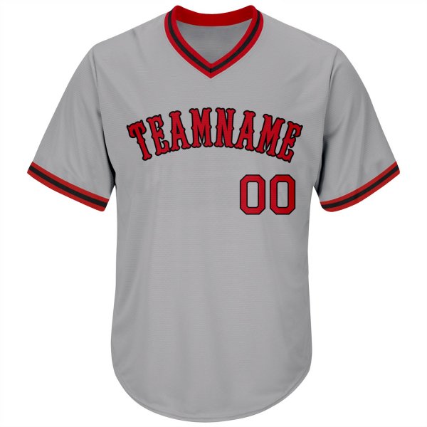Men's Custom Gray Red-Black Authentic Throwback Rib-Knit Baseball Jersey Shirt