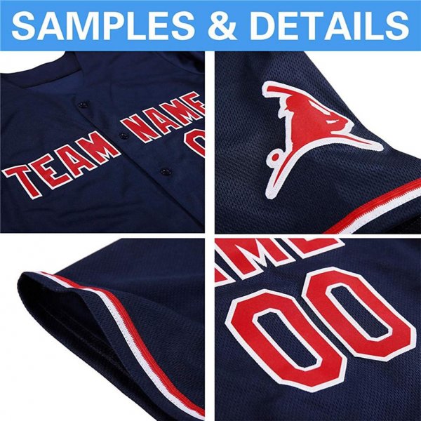 Men's Custom Navy Red-White Authentic Baseball Jersey