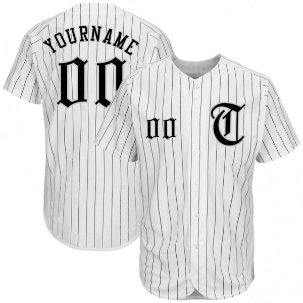 Men's Custom White Black Pinstripe Black-Gray Authentic Baseball Jersey