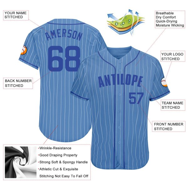 Men's Custom Light Blue White Pinstripe Royal Authentic Baseball Jersey