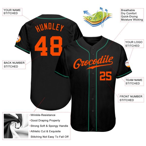 Men's Custom Black Orange-Kelly Green Authentic Baseball Jersey