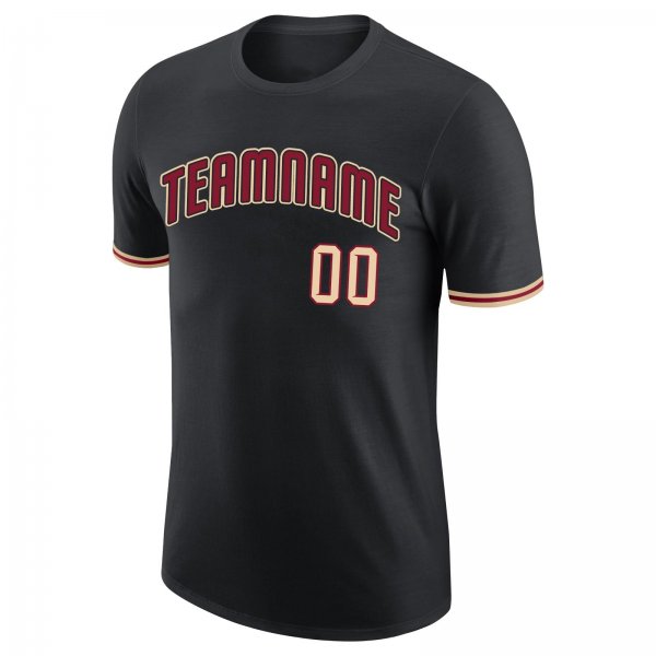 Men's Custom Black Crimson-Khaki Performance T-Shirt