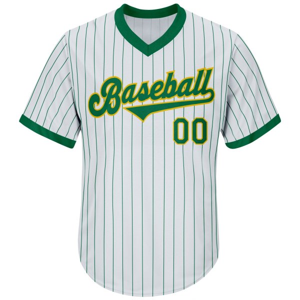 Men's Custom White Kelly Green Pinstripe Kelly Green-Gold Authentic Throwback Rib-Knit Baseball Jersey Shirt