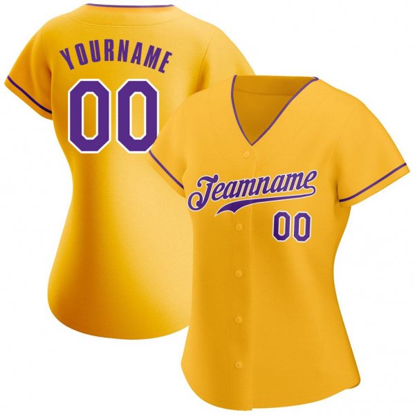 Men's Custom Gold Purple-White Authentic Baseball Jersey