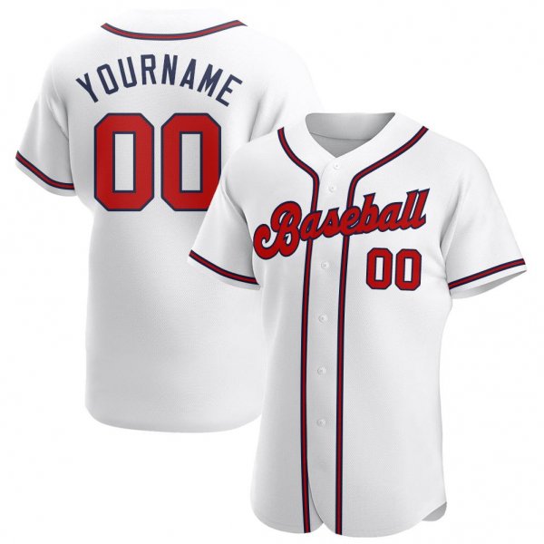 Men's Custom White Red-Navy Authentic Baseball Jersey