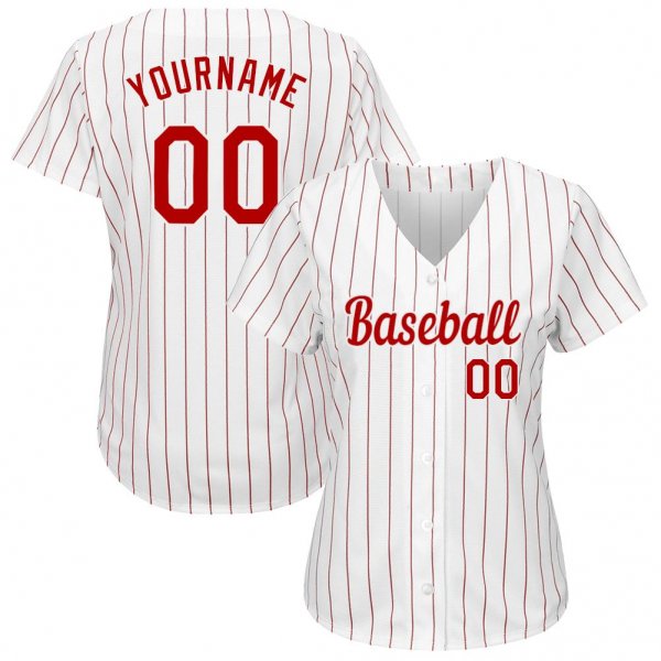 Men's Custom White Red Pinstripe Red-White Authentic Baseball Jersey