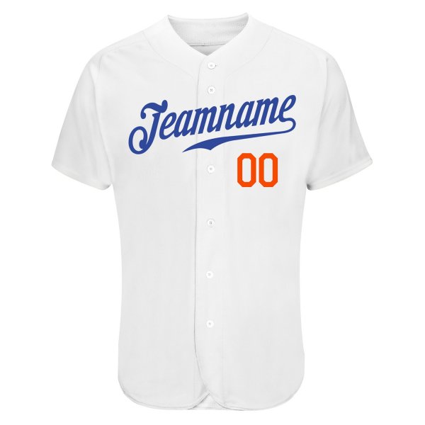 Men's Custom White Royal-Orange Authentic Skull Fashion Baseball Jersey