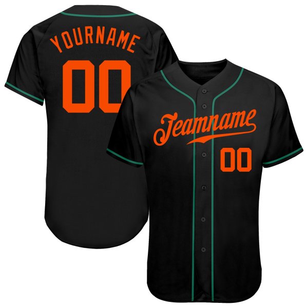 Men's Custom Black Orange-Kelly Green Authentic Baseball Jersey