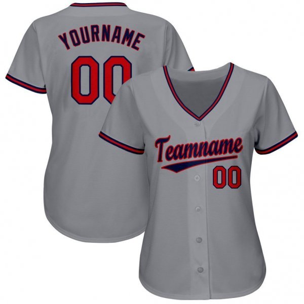 Men's Custom Gray Red-Navy Baseball Jersey