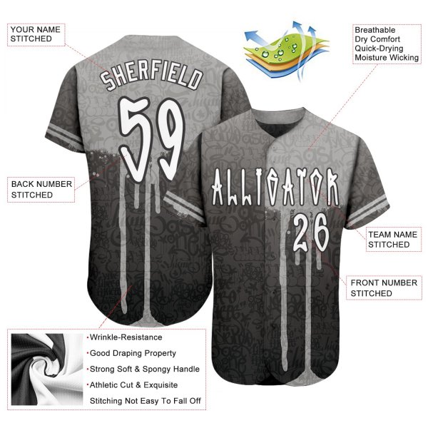 Men's Custom Graffiti Pattern White-Gray 3D "Picaxao" Authentic Baseball Jersey