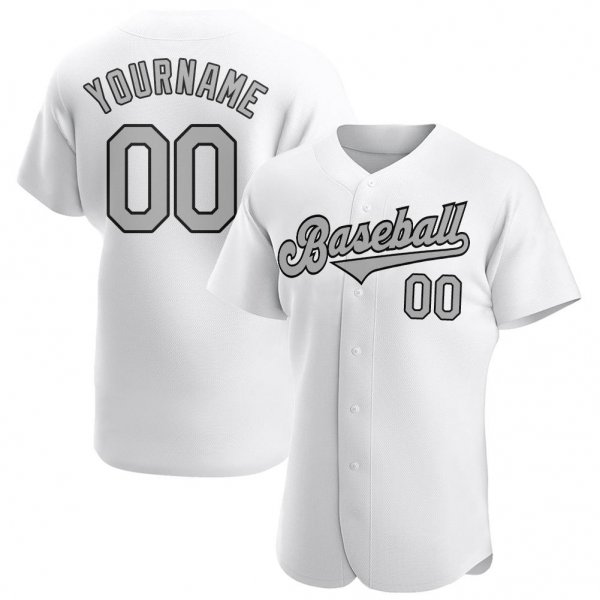 Men's Custom White Gray-Black Authentic Baseball Jersey