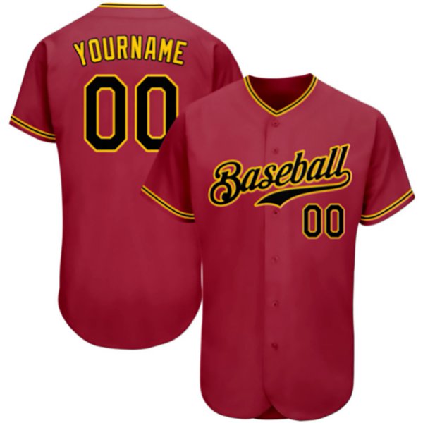 Men's Custom Red Black Pinstripe Black-Old Gold Authentic Baseball Jersey