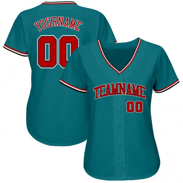 Men's Custom Aqua Red-Black Authentic Baseball Jersey