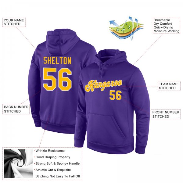 Men's Custom Stitched Purple Gold-White Sports Pullover Sweatshirt Hoodie